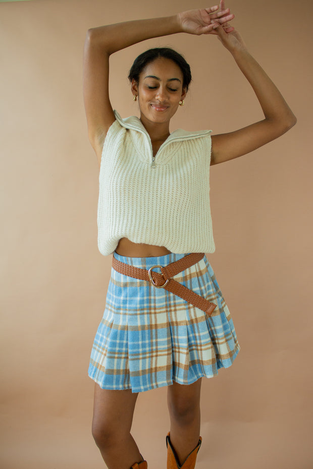 Nova Pleated Plaid Skirt Light Blue