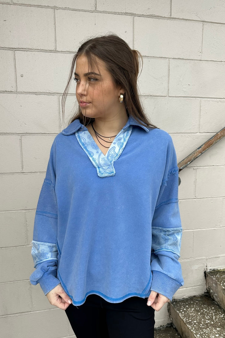 Nika Paisley Knit Pullover Blue