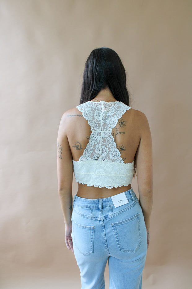 Sarah Lace Racerback Bralette White