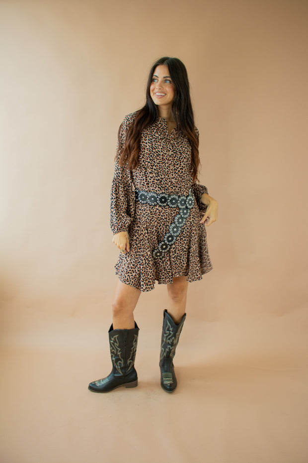 Evelyn Leopard Print Dress Brown