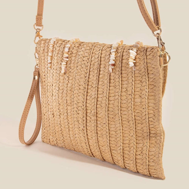 Shell Beaded Woven Envelope Clutch Purse