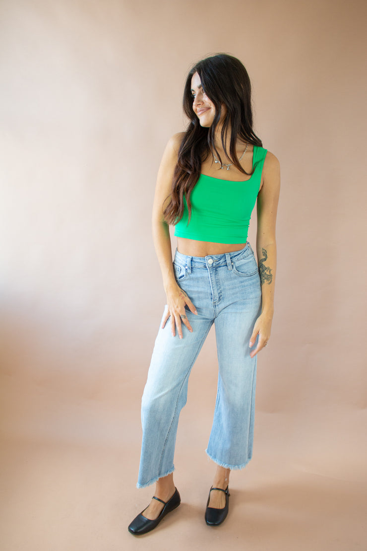 Rhys Square Neck Crop Top Kelly Green