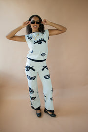 Amy Printed Wide Leg Pants Black/White