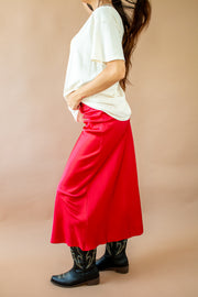 Bias Satin Skirt Red