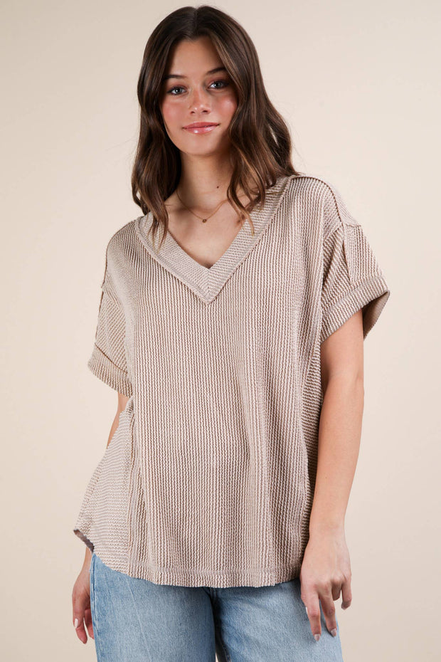 Paula Ribbed Short Sleeve Top