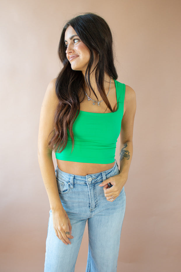 Rhys Square Neck Crop Top Kelly Green