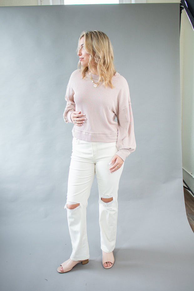 Laura Ribbed Top Oatmeal