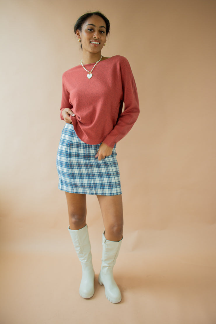 Amy Boat Neck Brushed Sweater Rust