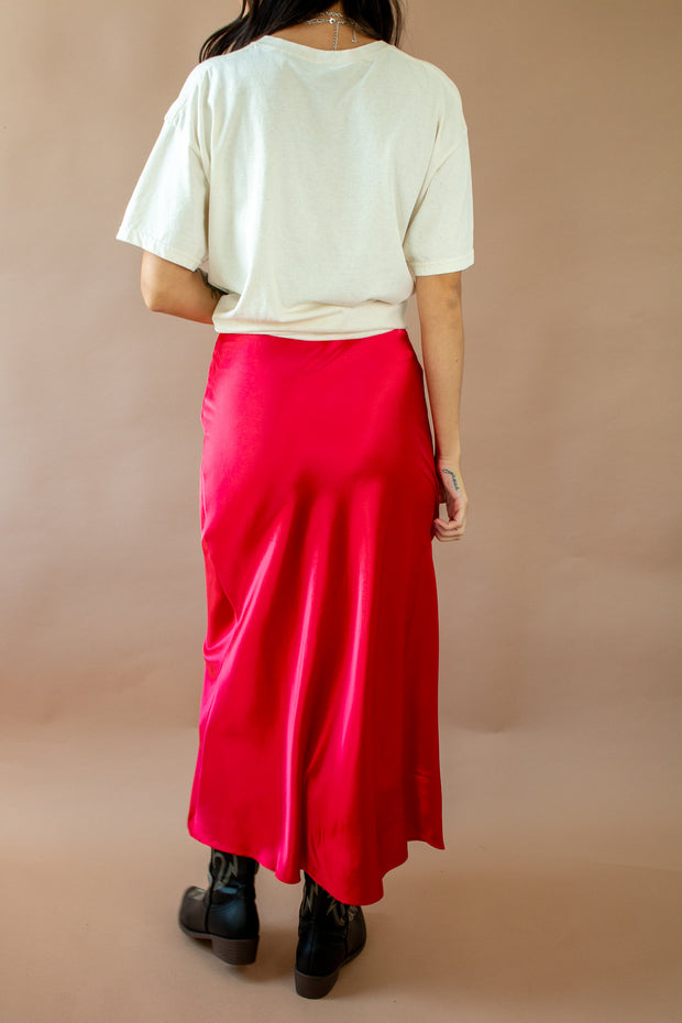 Bias Satin Skirt Red