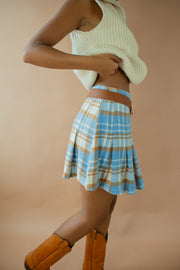 Nova Pleated Plaid Skirt Light Blue