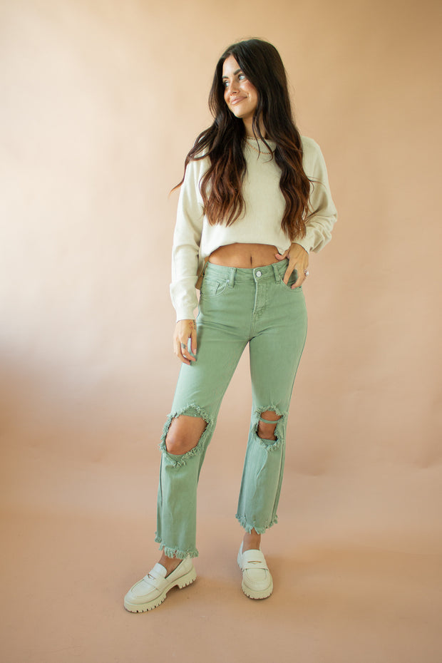 Rylee Distressed Jeans Olive