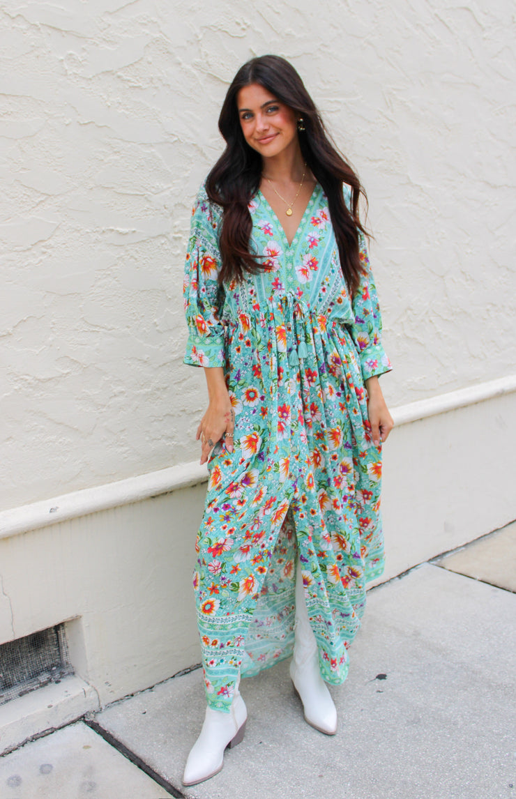 Jade Floral Maxi Dress Teal