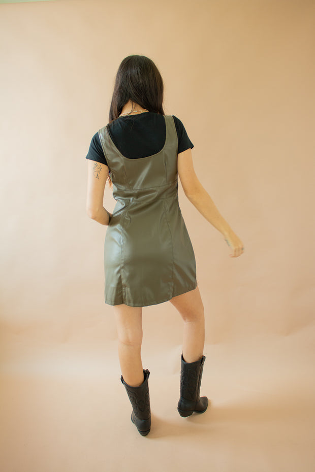 Jacquie Leather Dress Olive