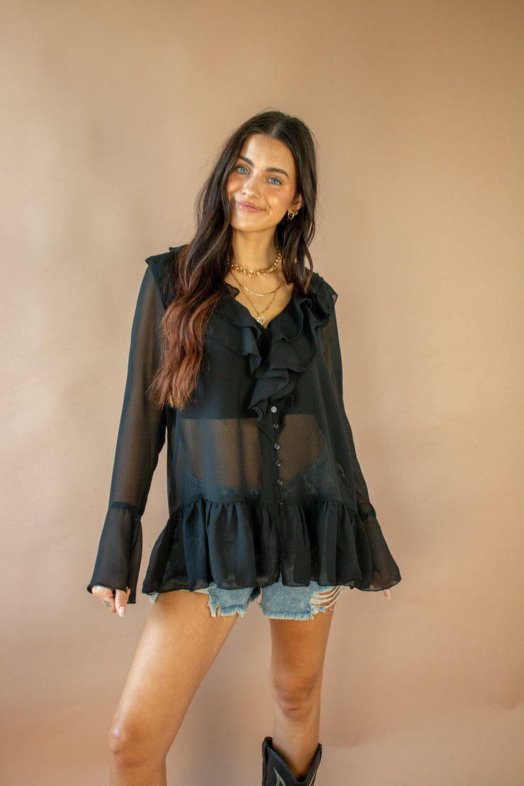 Gigi Ruffle Chiffon Top Black