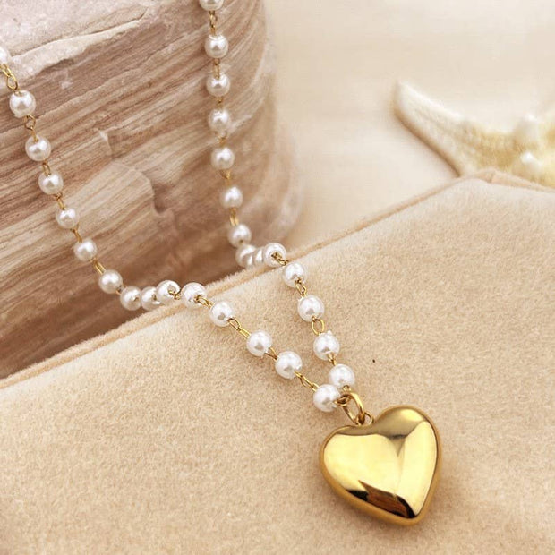 18K GP Pearl Heart Necklace