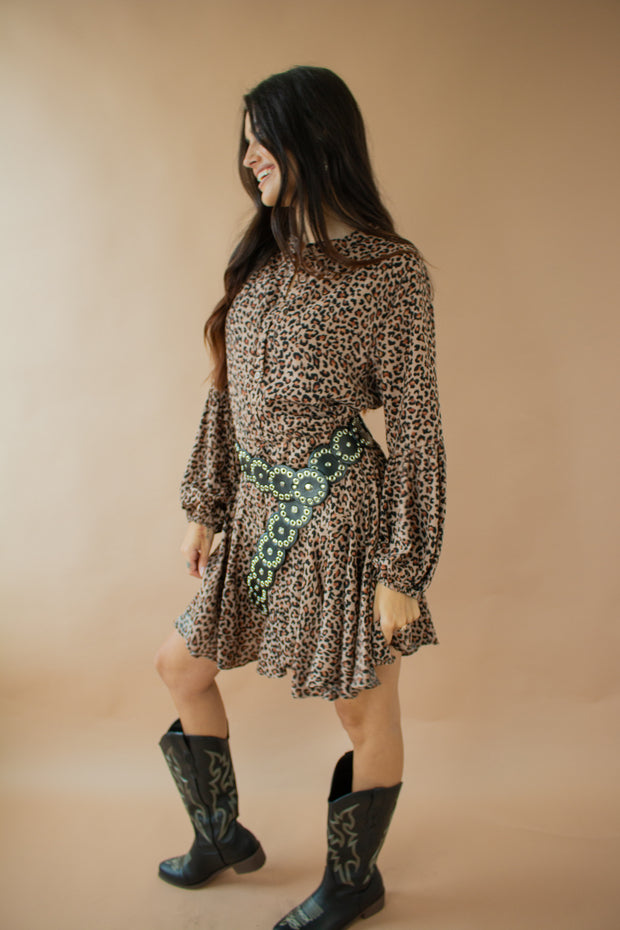 Evelyn Leopard Print Dress Brown