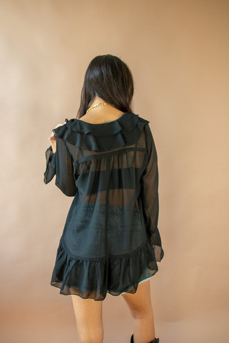 Gigi Ruffle Chiffon Top Black