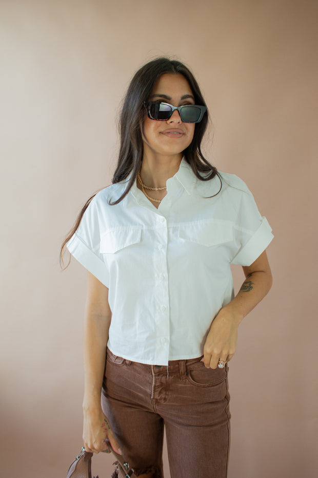 Jessie Cropped Button Up White