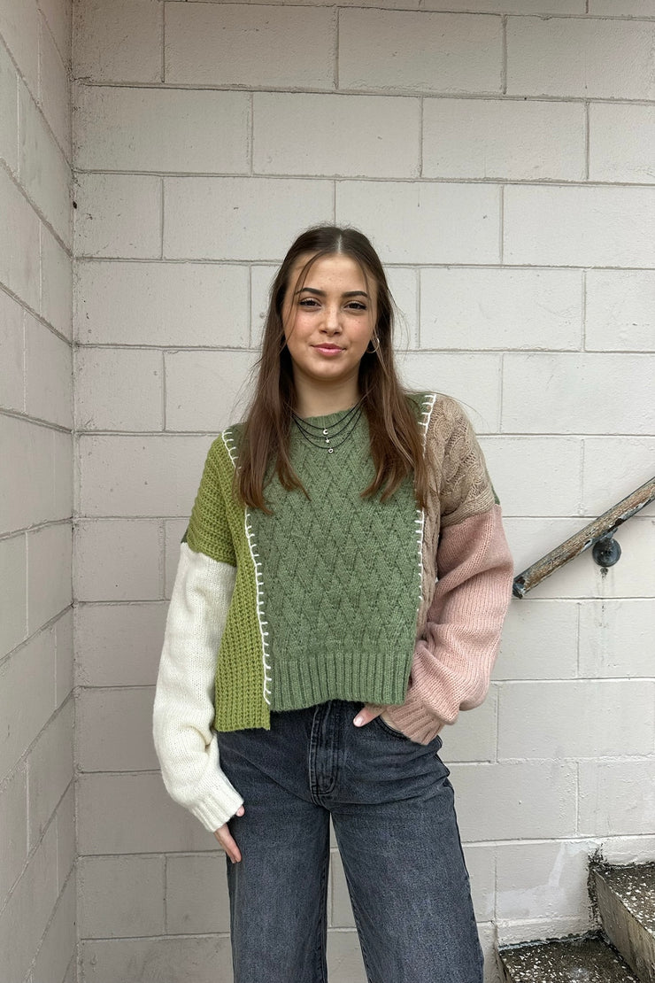 Gina Color Block Sweater Olive