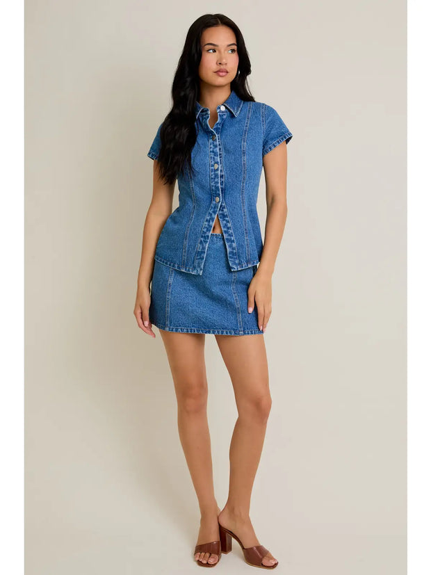 Mya Denim Button-Up Top