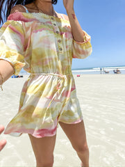 Gina Tie Dye Off Shoulder Romper Yellow