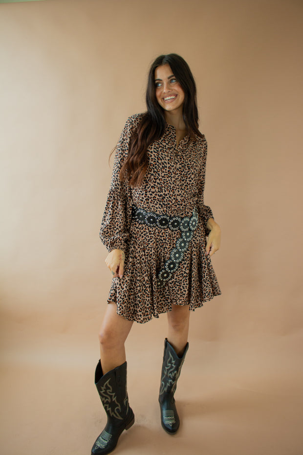 Evelyn Leopard Print Dress Brown