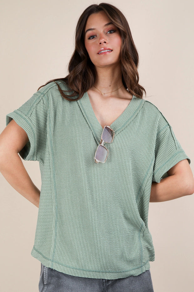 Paula Ribbed Short Sleeve Top