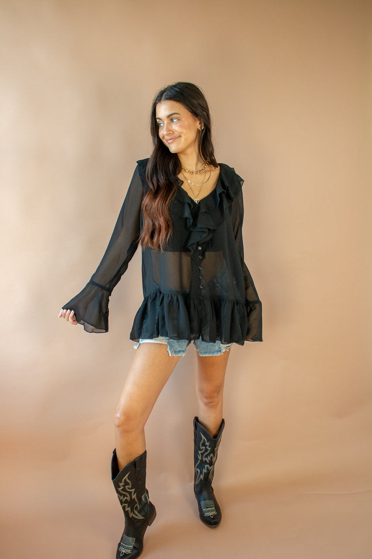 Gigi Ruffle Chiffon Top Black