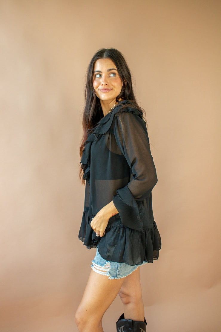 Gigi Ruffle Chiffon Top Black