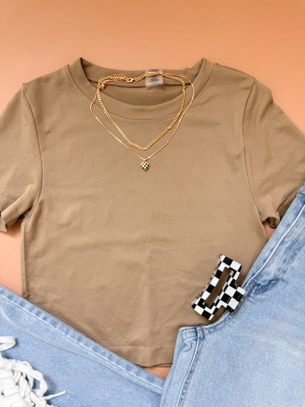 Nina Crew Basic Crop Top Camel