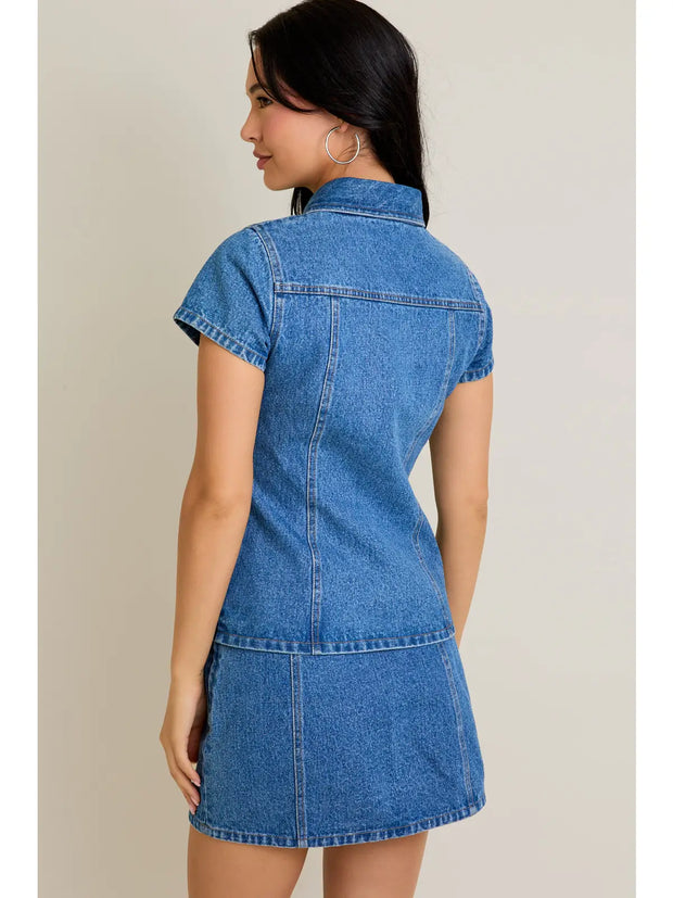 Mya Denim Button-Up Top