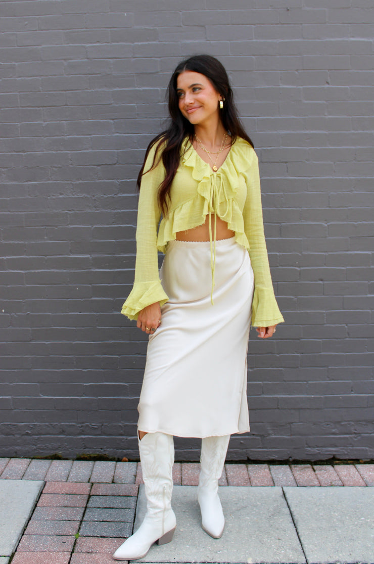 Amelia Gauze Ruffle Top Lime