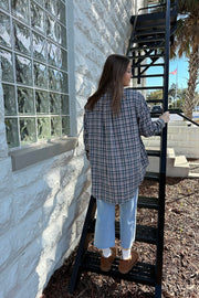 Trina Plaid Oversized Button Up Top Navy