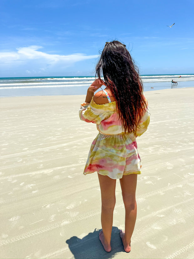 Gina Tie Dye Off Shoulder Romper Yellow