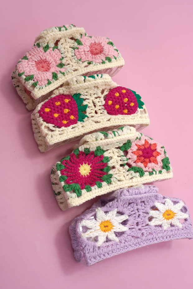 JUMBO CROCHET FLORAL HAIR CLAW CLIPS