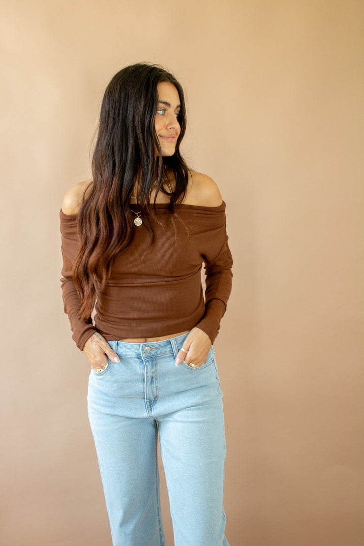 Tyana Off Shoulder Top Brown