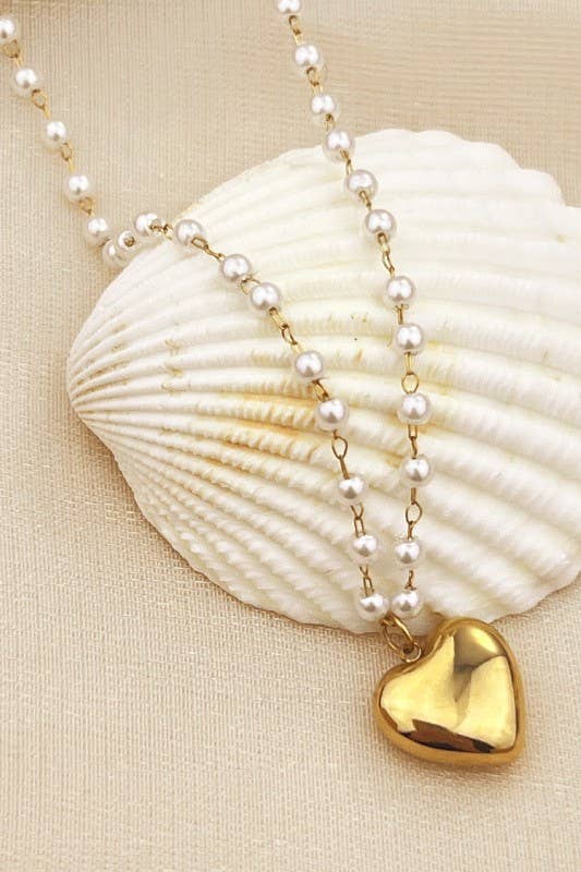18K GP Pearl Heart Necklace