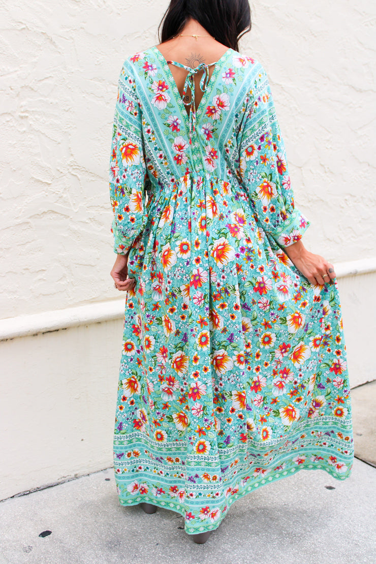 Jade Floral Maxi Dress Teal