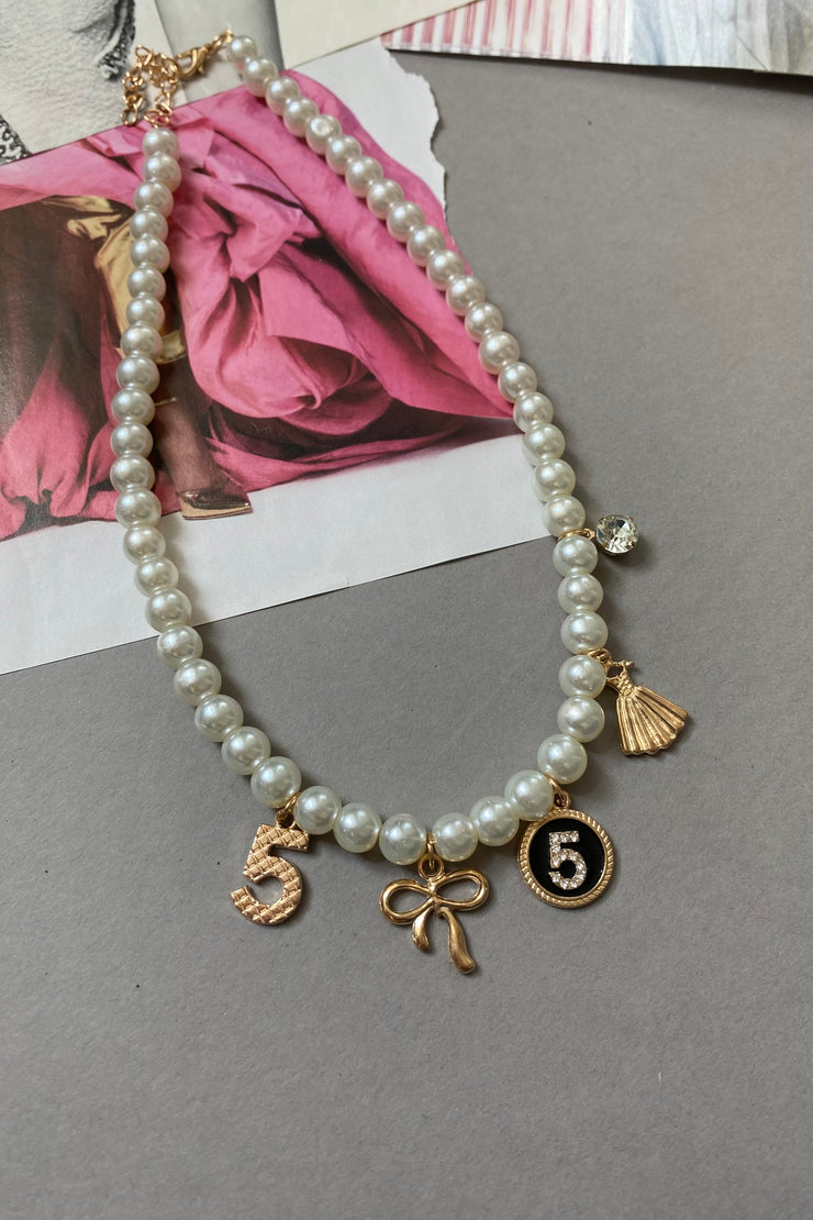 5 Pearl Charm Necklace