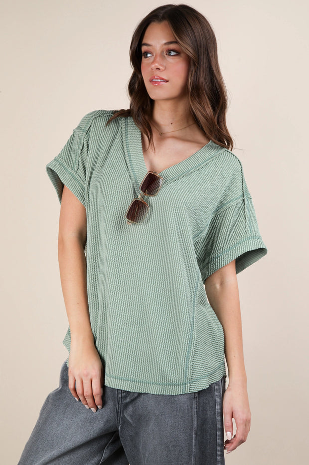 Paula Ribbed Short Sleeve Top