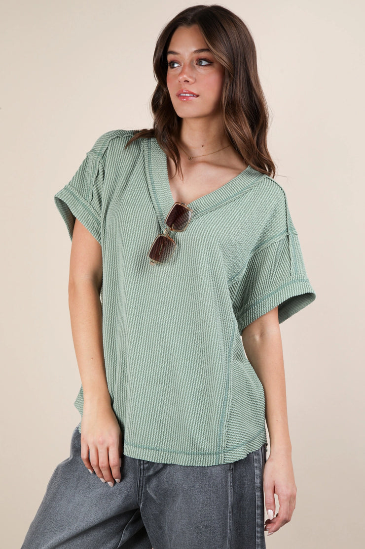 Paula Ribbed Short Sleeve Top