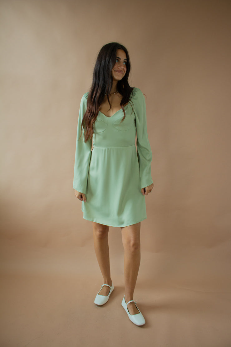 Ella Satin Dress Sage