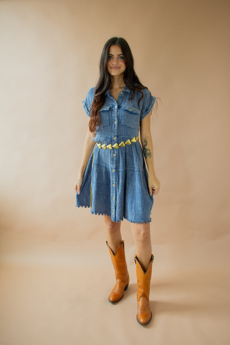 Ayla Acid Wash Frayed Dress Blue