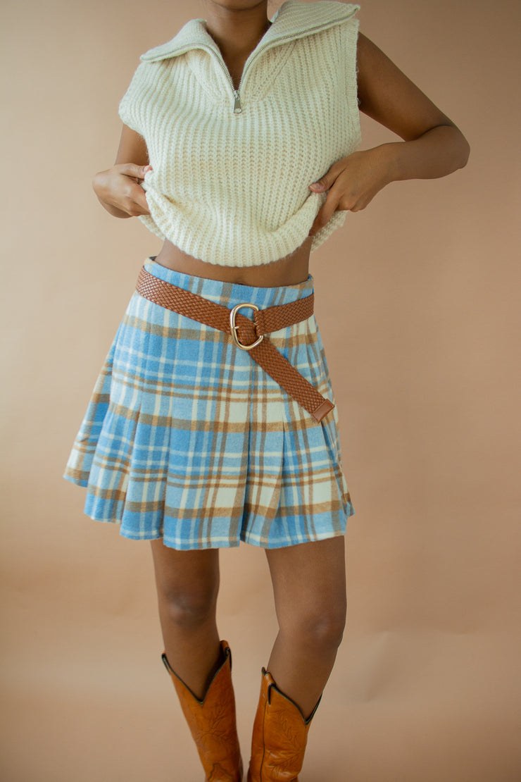 Nova Pleated Plaid Skirt Light Blue Shellsea