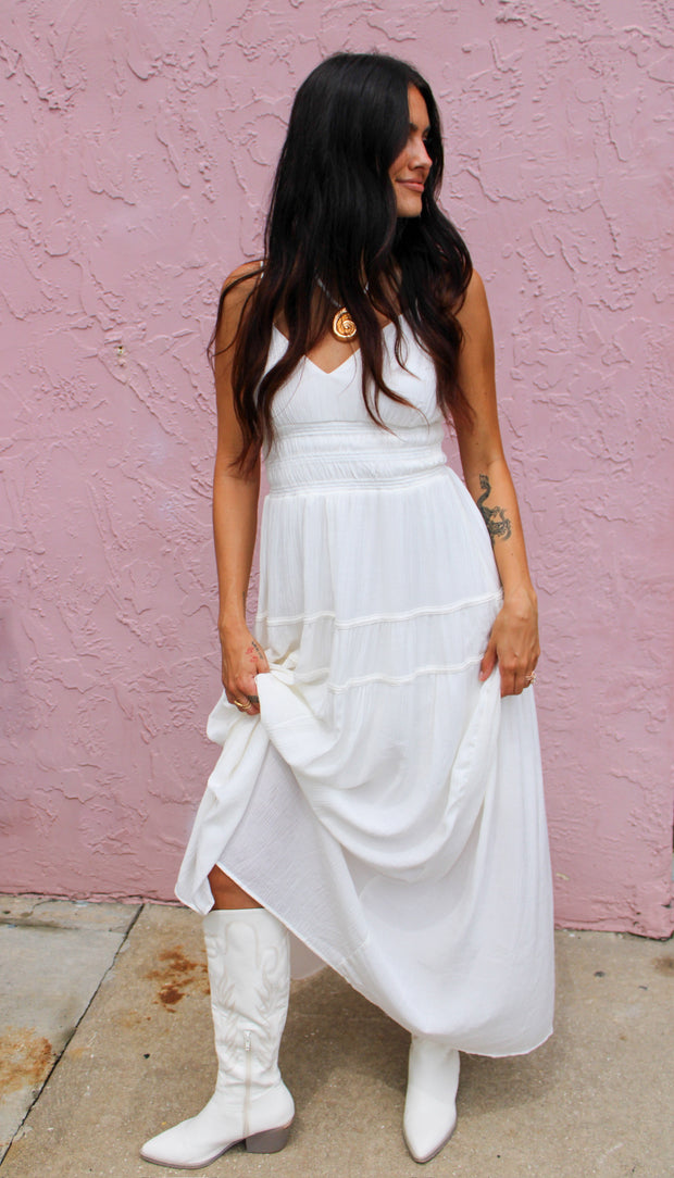Santorini Shirred Dress White