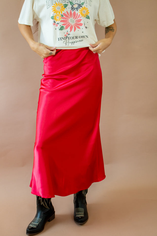 Bias Satin Skirt Red