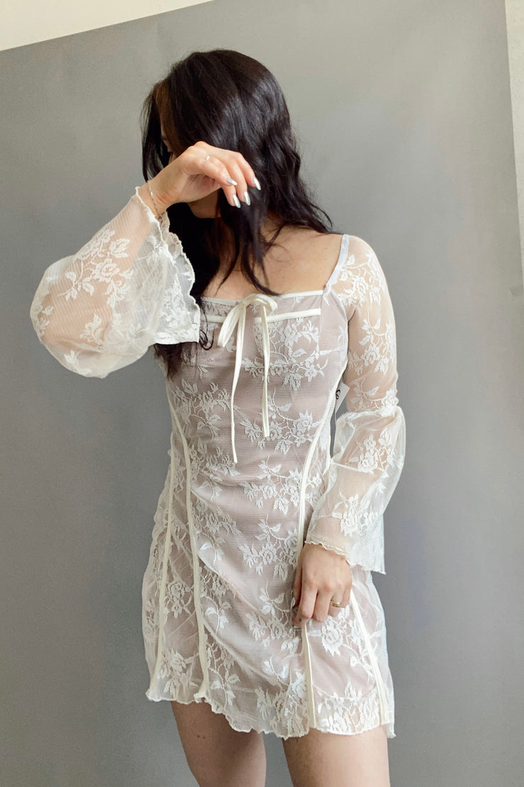 Lyla Floral Lace Dress Beige