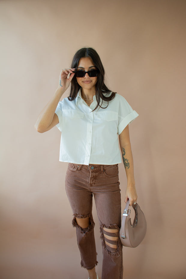 Jessie Cropped Button Up White