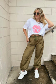 Lia Low Rise Parachute Pants Olive