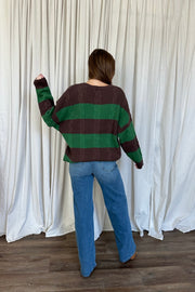 Caity Stripe Cable Knit Sweater Brown